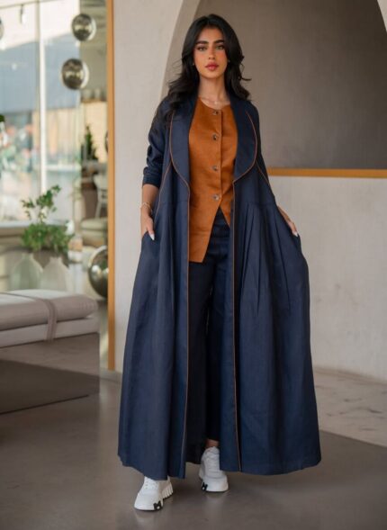 طقم كحلي كامل عباية و بنطلون و بلوزة عسلي